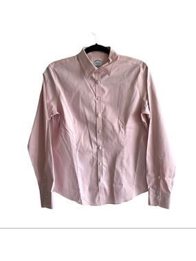 BROOKS BROTHERS Fitted Non-Iron Stretch Cotton Button Front Shirt Blouse Pink 6